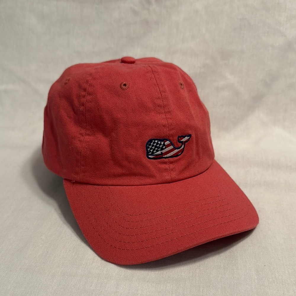 Vineyard Vines Faded Red Baseball Cap with USA Whale Logo